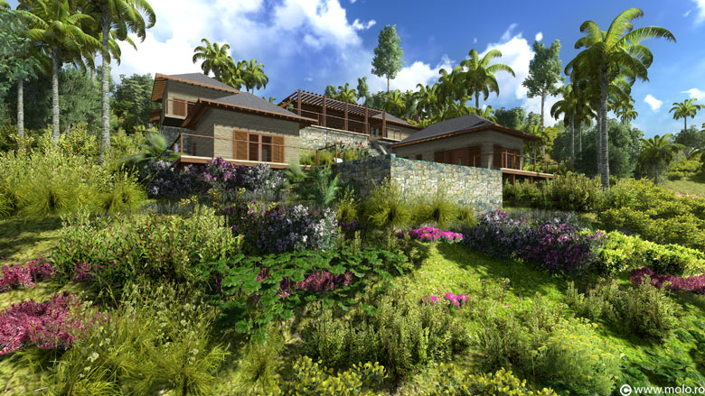 Bali, Jabon Hills, Selong Selo resort - architectural concept, 3D rendering and animation